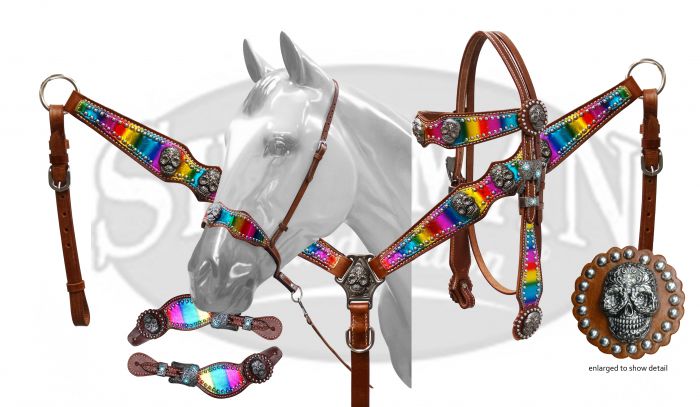 LIMITED EDITION 4 Piece Metallic rainbow and sugar skull concho set-LIMITED EDITION 4 Piece Metallic rainbow and sugar skull concho set