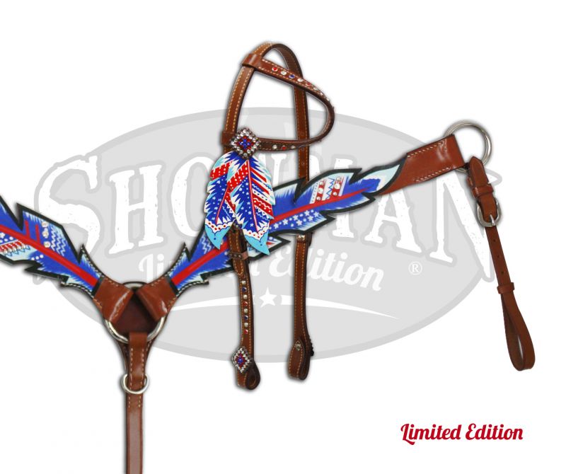 LIMITED EDITION Red, White and Blue feather headstall and breast collar-LIMITED EDITION Red, White and Blue feather headstall and breast collar
