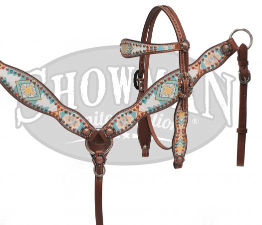 LIMITED EDITION Southwest steer skull design headstall and breast collar set- LIMITED EDITION Southwest steer skull design headstall and breast collar set