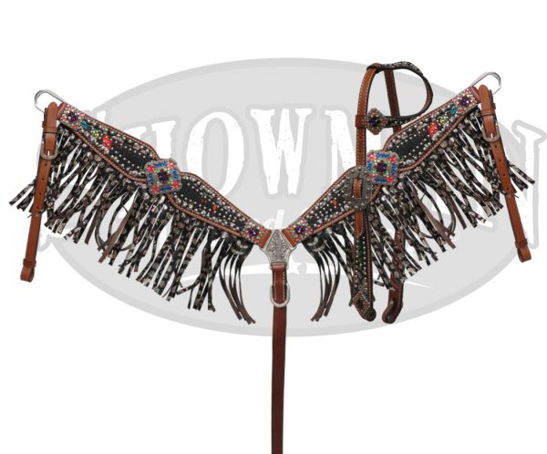 LIMITED EDITION Bejeweled headstall and fringe breast collar- LIMITED EDITION Bejeweled headstall and fringe breast collar