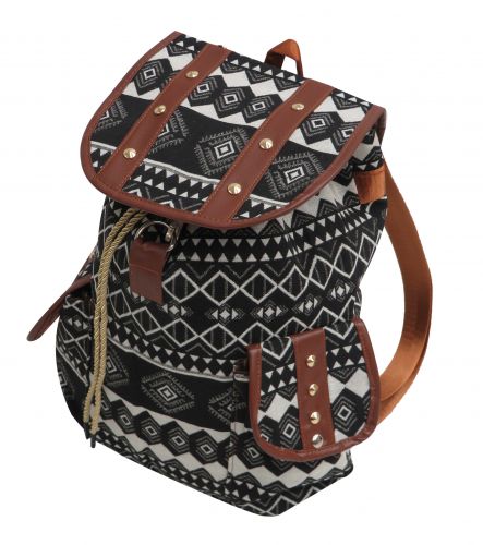 Black and white southwest embroidered backpack with double pockets-Black and white southwest embroidered backpack with double pockets