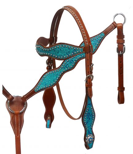 Headstall and breast collar set with filigree embossed overlay- Headstall and breast collar set with filigree embossed overlay