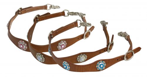 Scalloped leather wither strap with crystal rhinestone conchos-Scalloped leather wither strap with crystal rhinestone conchos