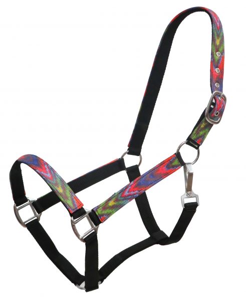 Full Size Brushed chevron print overlay nylon halter-Full Size Brushed chevron print overlay nylon halter