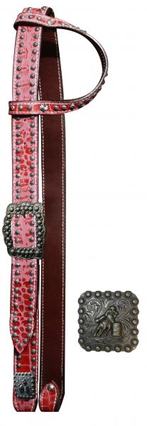 Belt Style One Ear Headstall with Alligator print and Barrel Racer Concho-Belt Style One Ear Headstall with Alligator print and Barrel Racer Concho