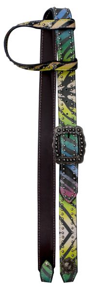 Rainbow Zebra print belt headstall.-Rainbow Zebra print belt headstall.