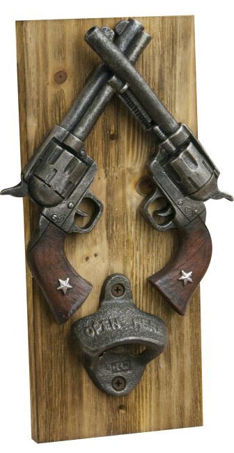 Crossed guns bottle opener wall plank-Crossed guns bottle opener wall plank