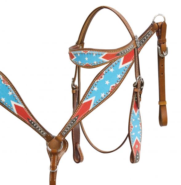 Rebel flag headstall and breast collar set-Rebel flag headstall and breast collar set