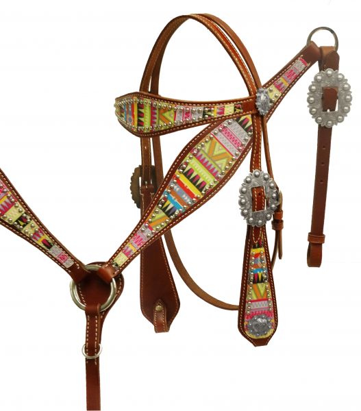 Aztec design headstall and breast collar-Aztec design headstall and breast collar