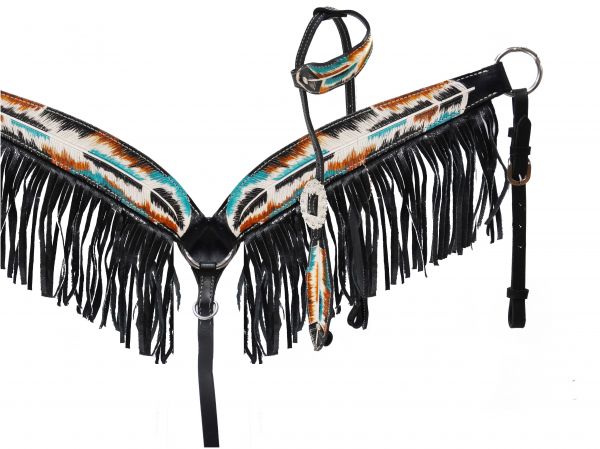 Hand painted feather headstall and breast collar set-Hand painted feather headstall and breast collar set