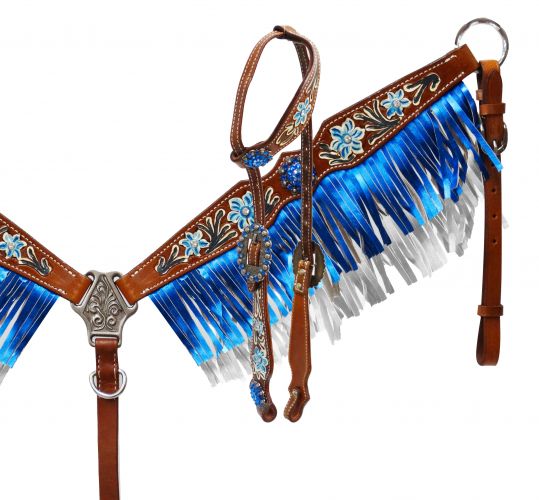 Metallic fringe headstall and breast collar set-Metallic fringe headstall and breast collar set