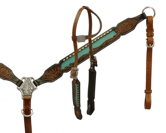 Single ear headstall with cross conchos-Single ear headstall with cross conchos