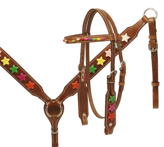 Pony size headstall and breast collar set with multi colored star beads- Pony size headstall and breast collar set with multi colored star beads