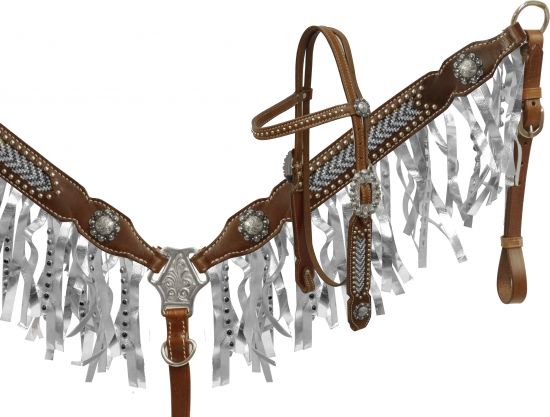 metallic fringe headstall and breast collar- metallic fringe headstall and breast collar