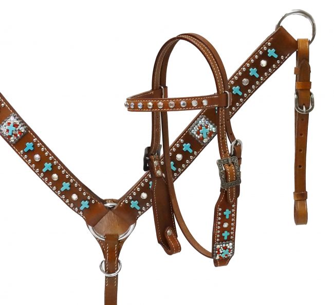 Turquoise Pony cross headstall and breast collar set-Turquoise Pony cross headstall and breast collar set