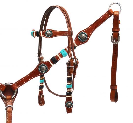 Braided rawhide headstall and breast collar set-Braided rawhide headstall and breast collar set