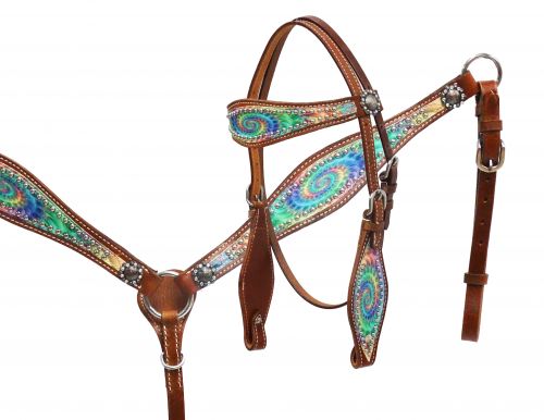 Pony size Psychedelic swirl headstall and breast collar set-Pony size Psychedelic swirl headstall and breast collar set