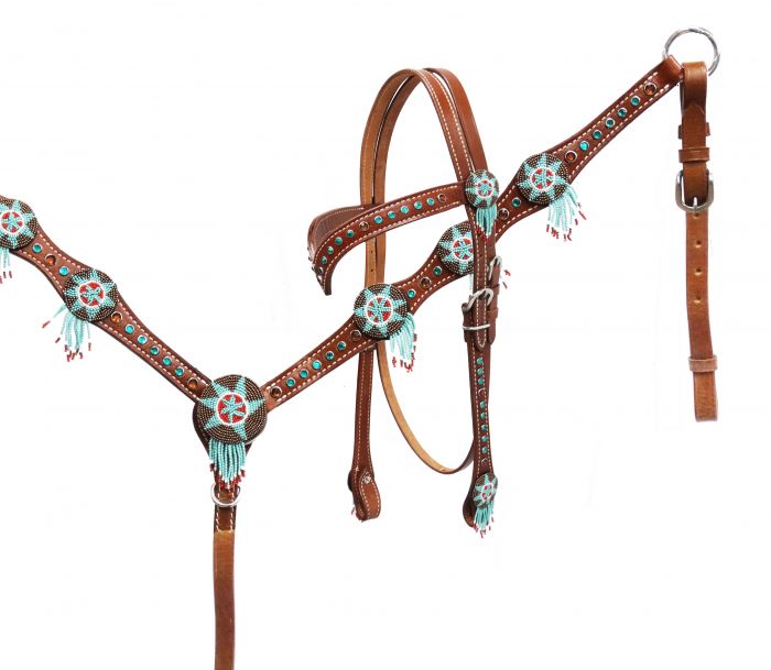 Headstall and breast collar set with beaded dream catchers-Headstall and breast collar set with beaded dream catchers