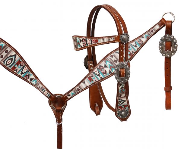 Multi Color Navajo diamond print headstall and breast collar set-Multi Color Navajo diamond print headstall and breast collar set