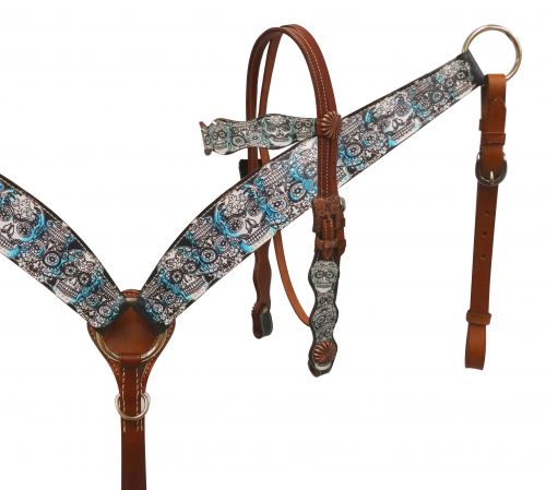 Sugar skull headstall and breast collar set-Sugar skull headstall and breast collar set
