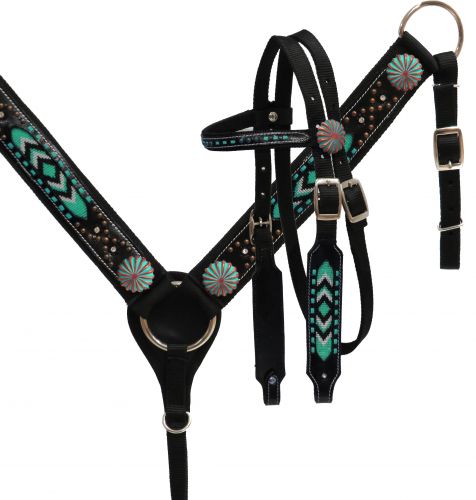 Pony size nylon beaded headstall and breast collar set- Pony size nylon beaded headstall and breast collar set