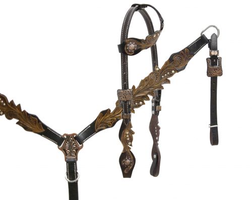 One ear headstall with cut out filigree tooling accented with crystal rhinestones-One ear headstall with cut out filigree tooling accented with crystal rhinestones