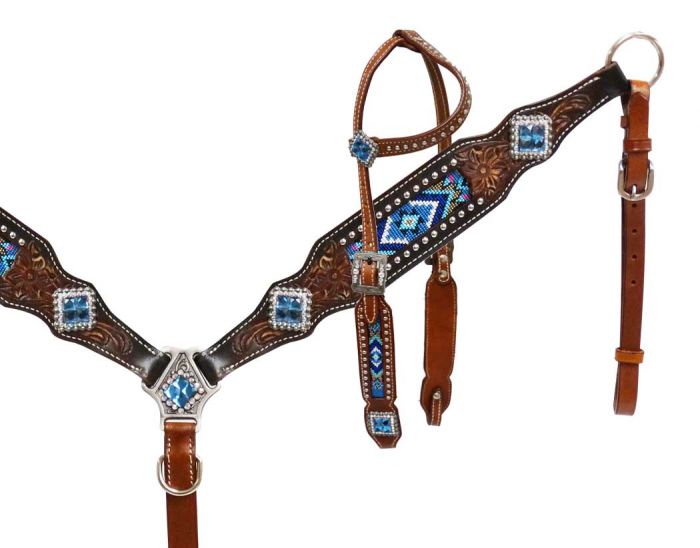 Headstall and breast collar with beaded inlay- Headstall and breast collar with beaded inlay