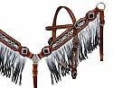 Black and white beaded headstall and breast collar with ombre fringe