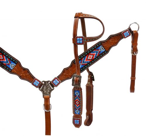 Headstall and breast collar with beaded inlay- Headstall and breast collar with beaded inlay