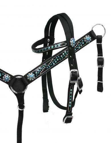 Pony size nylon bling headstall and breast collar set-Pony size nylon bling headstall and breast collar set