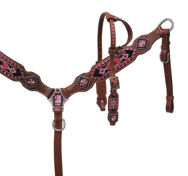 PONY headstall and breast collar set with beaded inlays-PONY headstall and breast collar set with beaded inlays