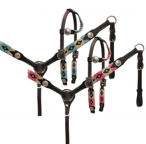 Horse size wrap embroidered headstall and breast collar set-Horse size wrap embroidered headstall and breast collar set