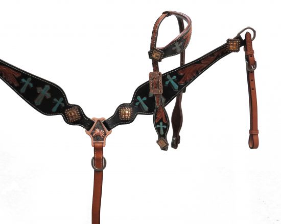 Painted cross headstall and breast collar set-Painted cross headstall and breast collar set