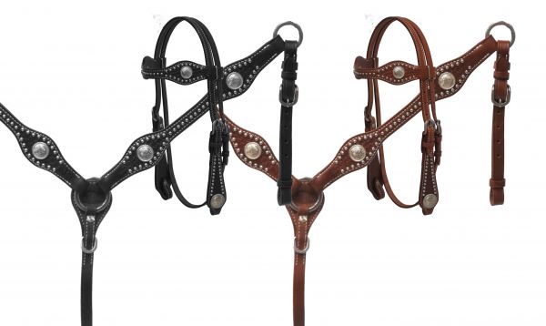 PONY headstall and breast collar set with silver conchos and basket weave tooling-PONY headstall and breast collar set with silver conchos and basket weave tooling
