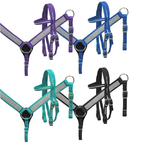 Mini/ Small Pony Nylon headstall and breast collar set with crystals-Mini/ Small Pony Nylon headstall and breast collar set with crystals