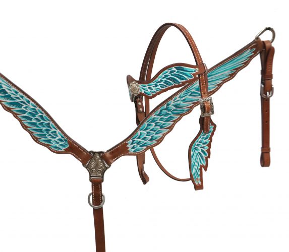 Teal and white painted headstall and breast collar set- Teal and white painted headstall and breast collar set
