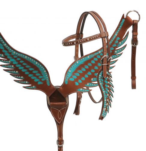 Teal angel wing headstall and breast collar set-Teal angel wing headstall and breast collar set