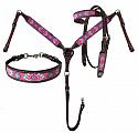 Argentina Cow Leather 3 Piece Headstall and breast collar set with navajo beaded inlay