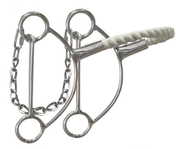 Stainless steel hackamore with wax coated twisted rope noseband- Stainless steel hackamore with wax coated twisted rope noseband