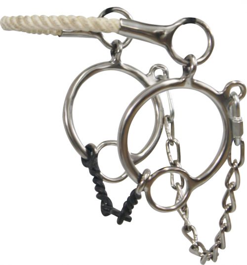 Rope nose hackamore with dogbone snaffle- Rope nose hackamore with dogbone snaffle