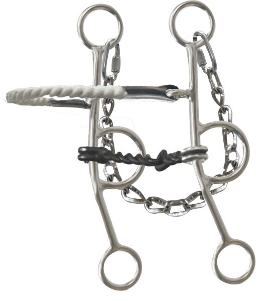Stainless steel hackamore with wax coated twisted rope nose combination sliding gag bit- Stainless steel hackamore with wax coated twisted rope nose combination sliding gag bit
