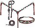 Beaded Cheetah and Cactus 4 Piece Headstall and Breastcollar Set