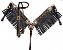 Klassy Cowgirl Argentina Cow Leather Headstall and Breast Collar Set with Motif Inlay and leather fringe