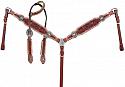 One Ear Headstall and breast collar set with floral tooling and barrel racer conchos