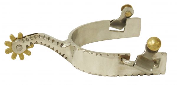 Men's stainless steel spurs with brass rowel.-Men's stainless steel spurs with brass rowel.