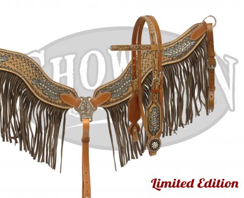 LIMITED EDITION Hand painted headstall and breast collar set with fringe-LIMITED EDITION Hand painted headstall and breast collar set with fringe