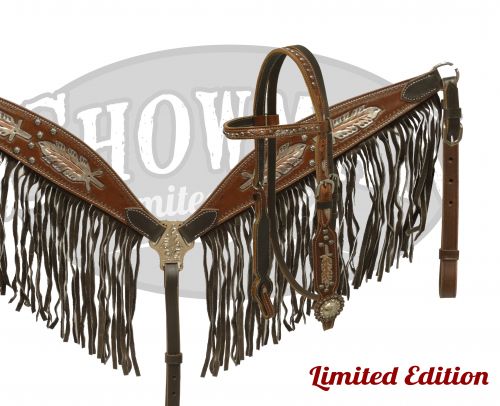 LIMITED EDITION Metallic painted feather headstall and breast collar set-LIMITED EDITION Metallic painted feather headstall and breast collar set