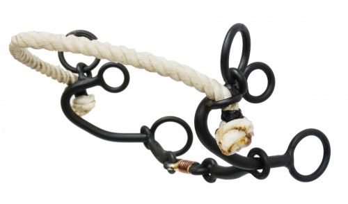 Black steel combination hackamore with rope nose-Black steel combination hackamore with rope nose