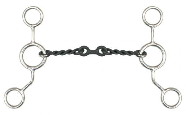 Stainless steel JR cowhorse snaffle bit with 6" cheeks, 5" sweet iron twisted mouth and dog bone center.-Stainless steel JR cowhorse snaffle bit with 6 cheeks, 5 sweet iron twisted mouth and dog bone center.