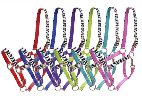 double ply nylon halter with faux white leather felt zebra print overlay-double ply nylon halter with faux white leather felt zebra print overlay